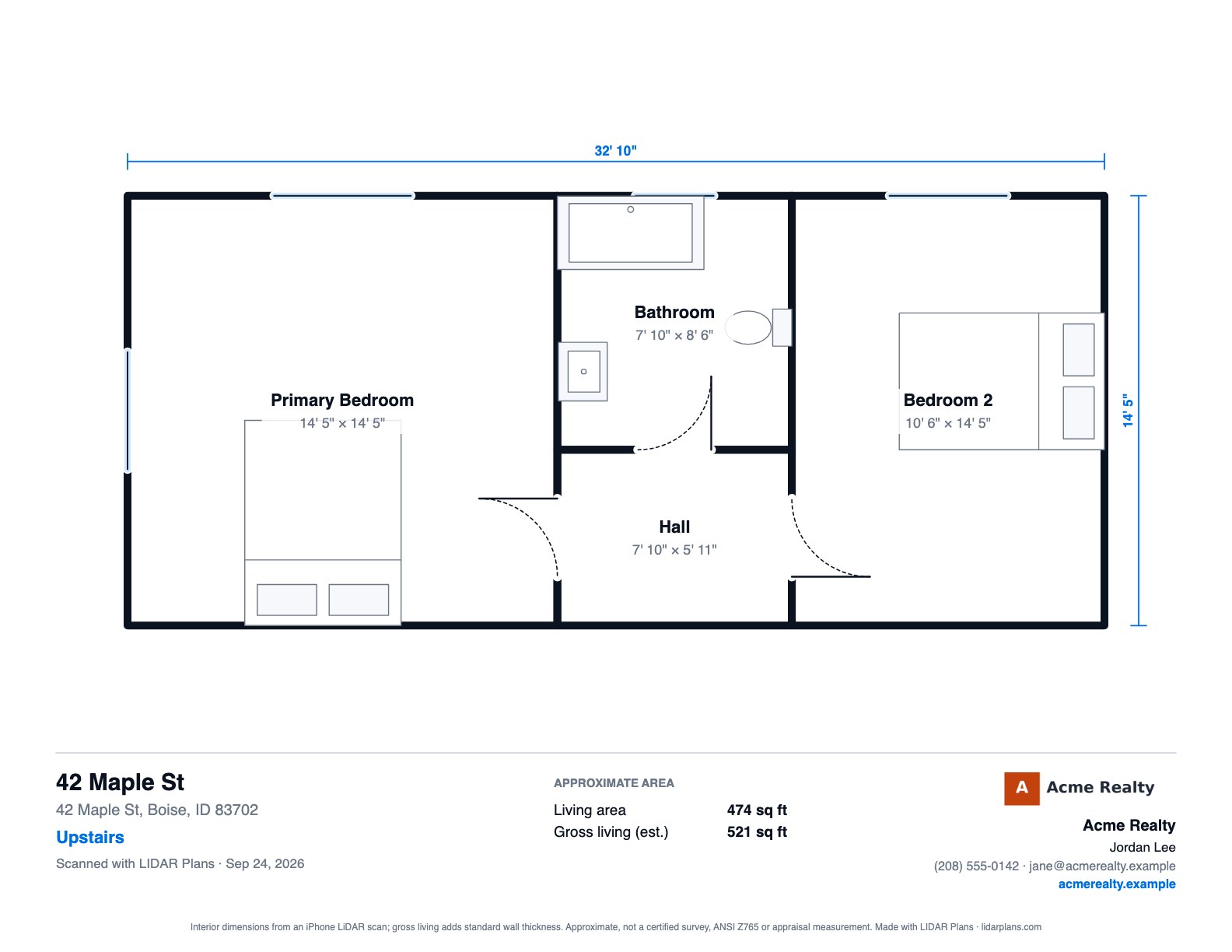Upstairs floor plan of 42 Maple St