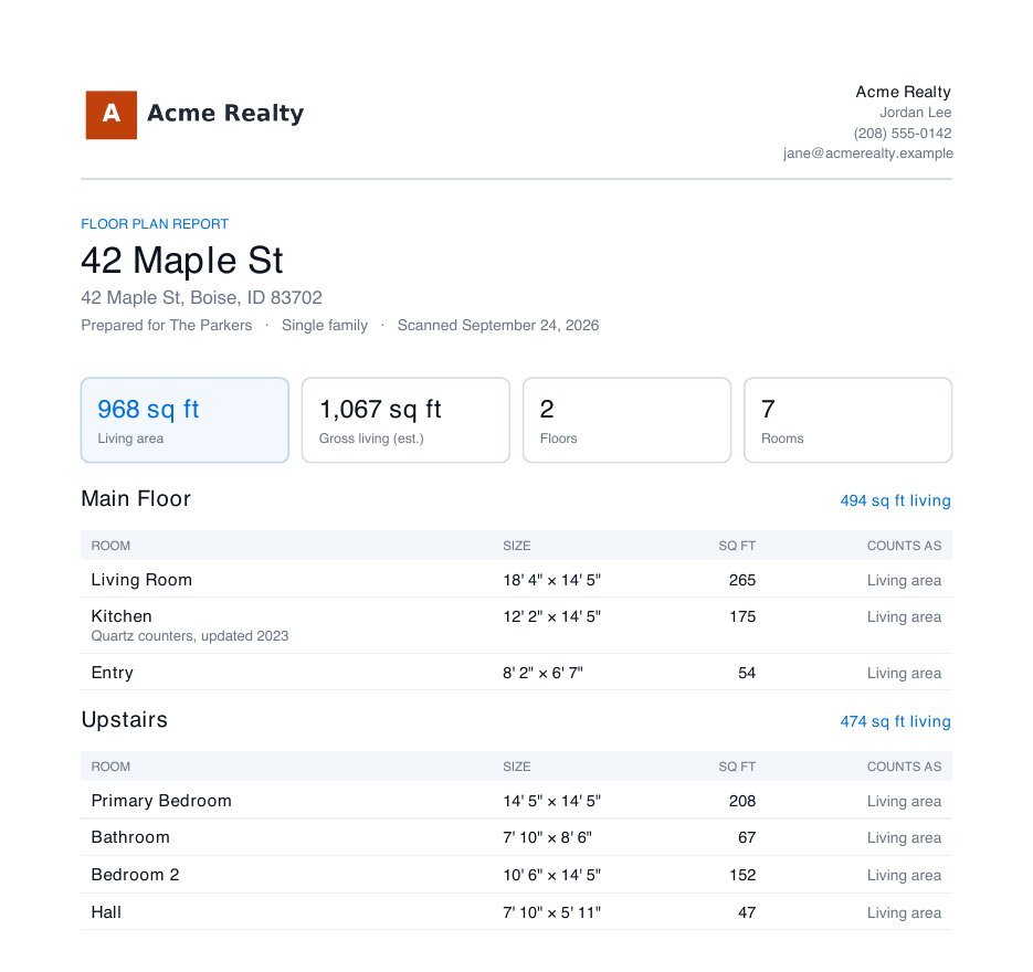 A branded floor plan report
